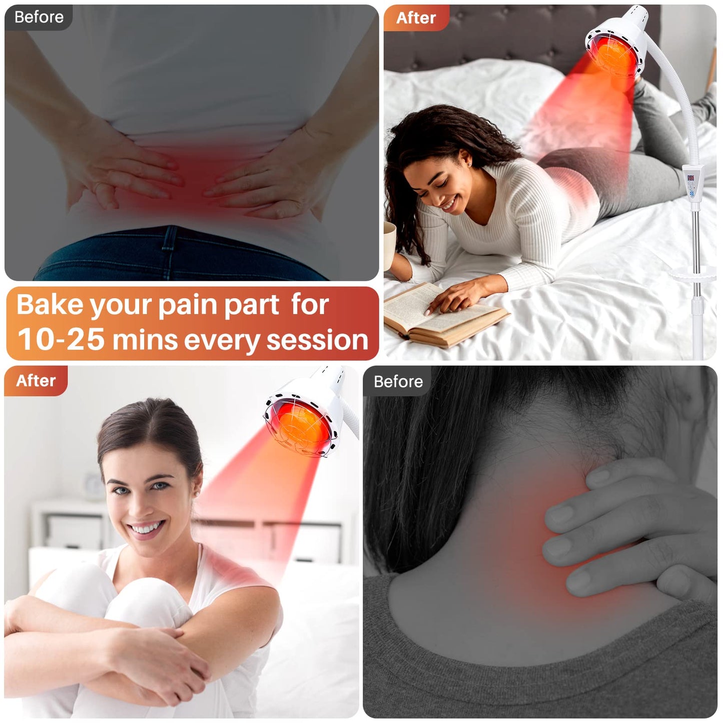 QAIHOE Infrared Light Therapy 275W Red Infrared Therapy Lamp for Body or Pain Therapy Device with Timer and Adjustable Height Stand