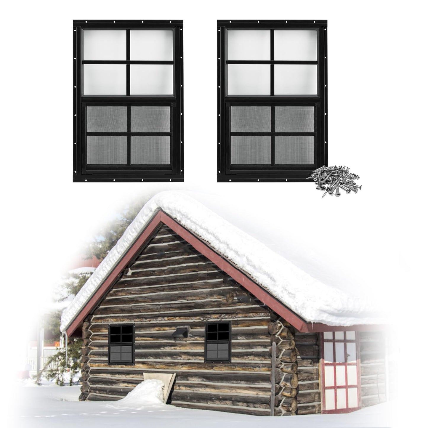 Gaahing 2-Pack 24" x 36" Heavy-Duty Aluminum Shed Windows Kit Flush Mount with Tempered Glass & Fiberglass Screens for Chicken Coops, Barns, Playhouses, Garages