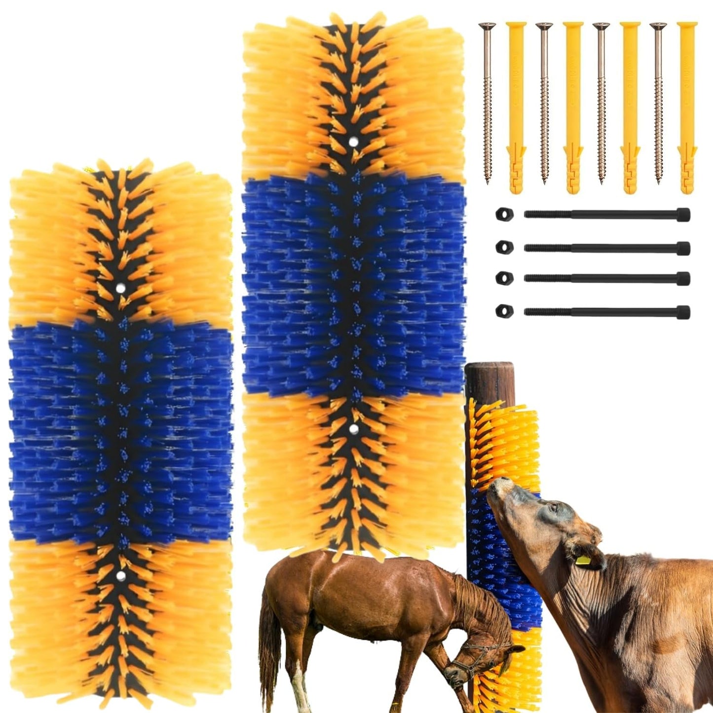 Livestock Scratching Brush, 2pcs Goat scratching Post for pig dog sheep,Durable Cow Brush can be Easily Mounted,Goat Horse Supplies for Livestock Self-Grooming,Protecting the Fence