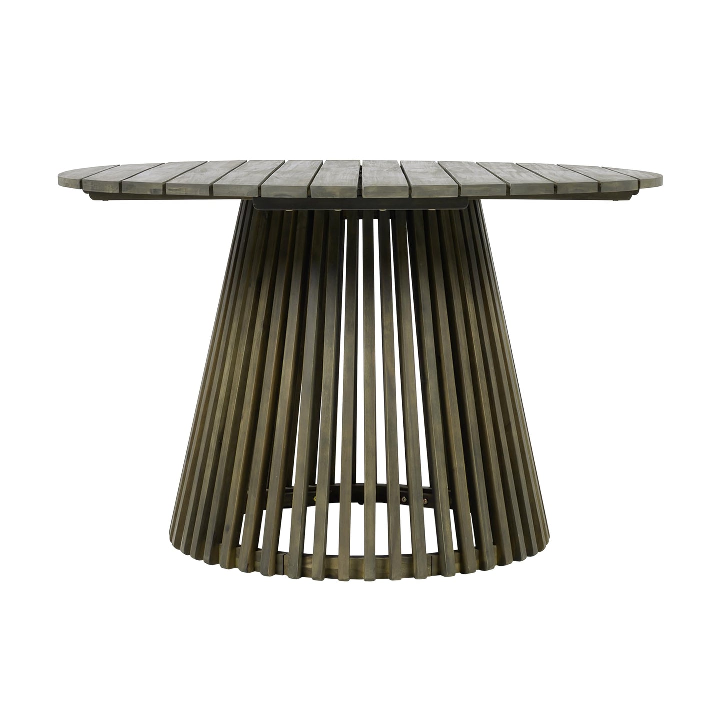 Christopher Knight Home Briar Farmhouse Acacia Wood Round Dining Table, Patio Dining Room Table with Unique Wooden Base for Backyard/Garden, Slatted Design Outdoor Dining Table, Light Teak
