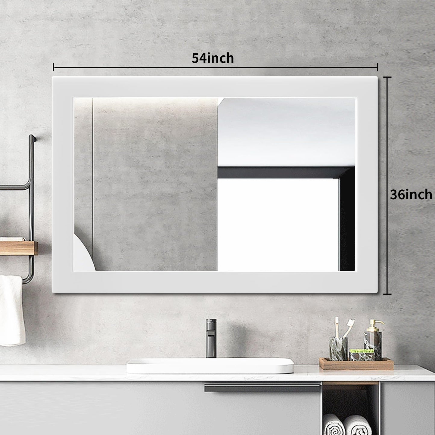 Inbenioso 54''x36'' Rustic Wall Mirror for Bathroom White Wood Frame, Classic Rectangle Mirror Farmhouse Vanity Wall Mirror Decor Living Room, Bedroom, Entryway