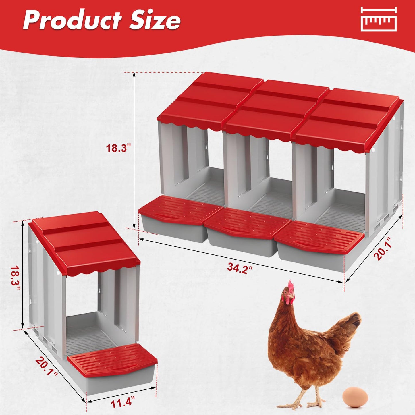 Chicken Nesting Boxes,3 Hole Nesting Box for Chicken Coop, Rolling Egg Collection and Protection Nesting Boxes