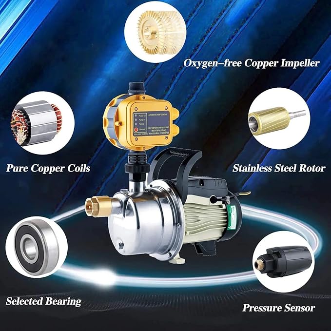 1/2 HP On Demand Household Water Booster Pump Pressure Increase 14GPM 110V Shallow Well Water Pump High Volume Irrigation Pump for Lawn Sprinkler System Self Priming Power Water Pump for Home