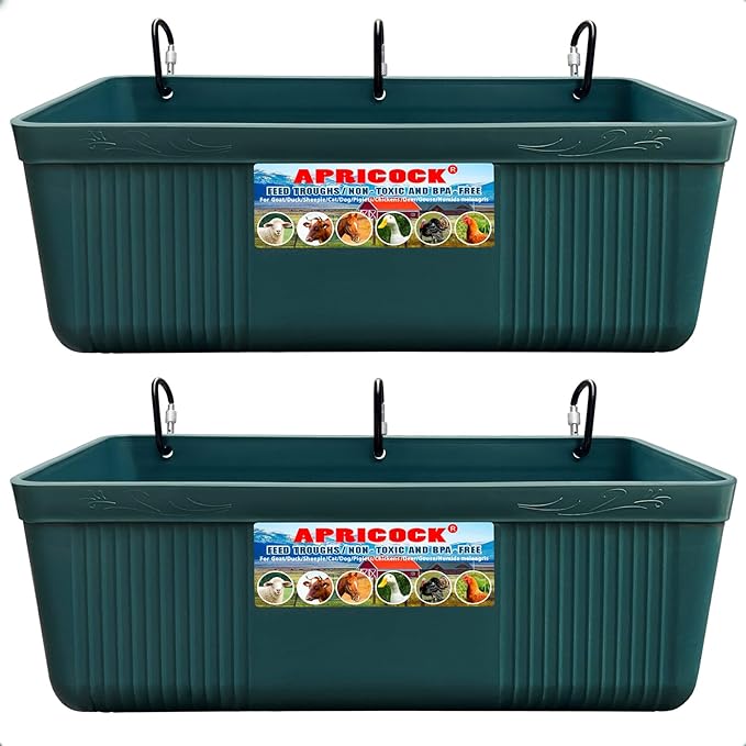 Large Feed Trough and Goat Feeder - 2 Pack Hanging Feeder with Clips, Waterer Bucket, Fence Feed Trough, Goat Supplies, 10 Quart