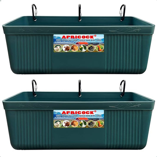 Large Feed Trough and Goat Feeder - 2 Pack Hanging Feeder with Clips, Waterer Bucket, Fence Feed Trough, Goat Supplies, 10 Quart
