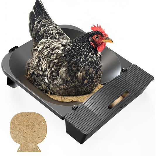 IVAHOU Rolling Nesting Box for Chicken Coop, 1-Pack with 3 Coconut Fiber Mats Replaceable Chicken Coop Accessories, Automatic Egg Collection for Backyard Poultry (Black)