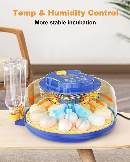 18 Chicken Egg Incubators for Hatching Eggs: Egg Incubator with Automatic Egg Turning and Humidity Control - Egg Candler - Temperature & Humidity Display - Used to Hatch Quail, Chicken, Duck and Goose