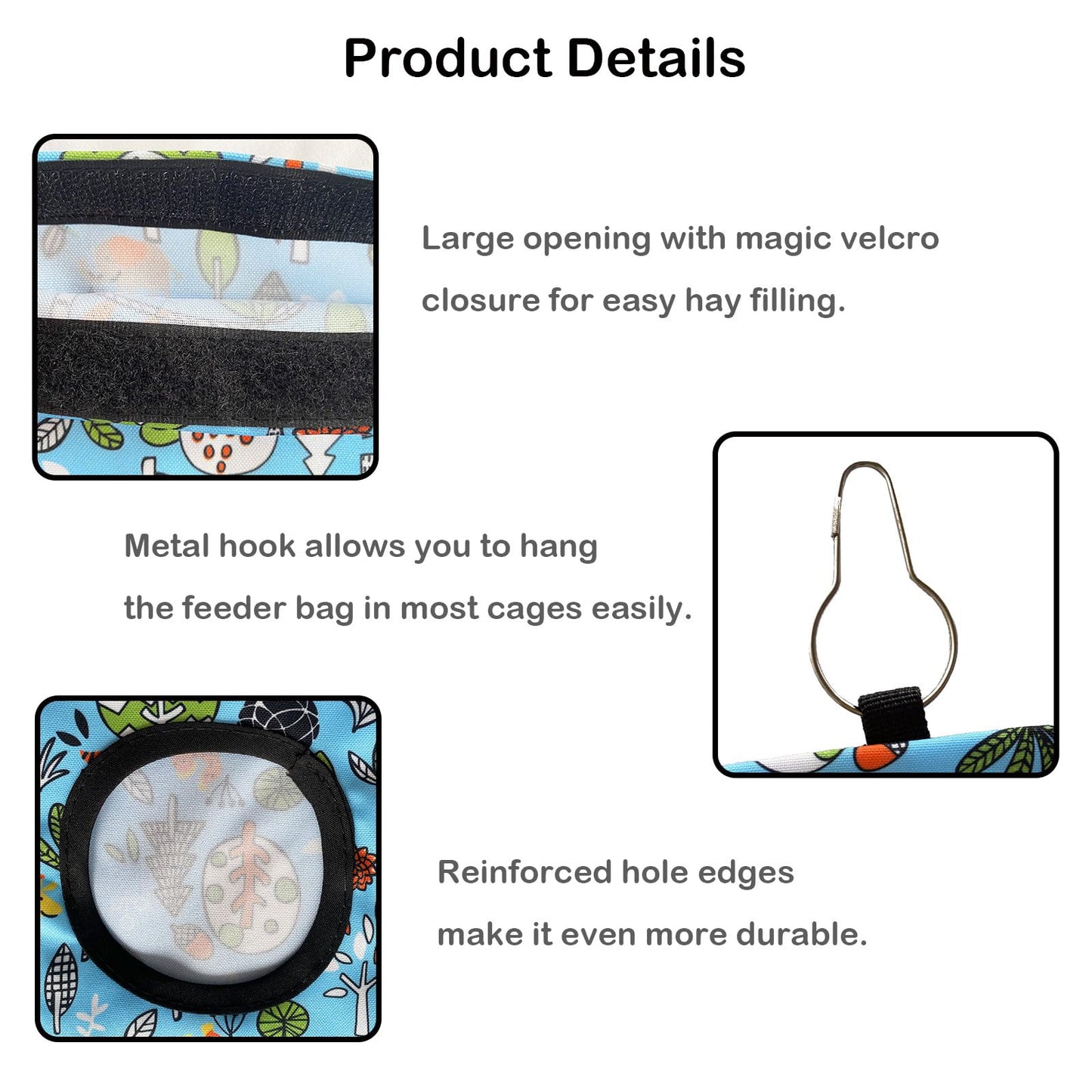 RMNHPTK Rabbit Hay Feeder Bag, Guinea Pig Hay Feeder for Cage Small Animal Hanging Feeding Bags Rabbit Hay Dispenser Storage for Rabbits Guinea Pigs Bunnies Chinchillas (Orange,Light Blue, 3 Hole)