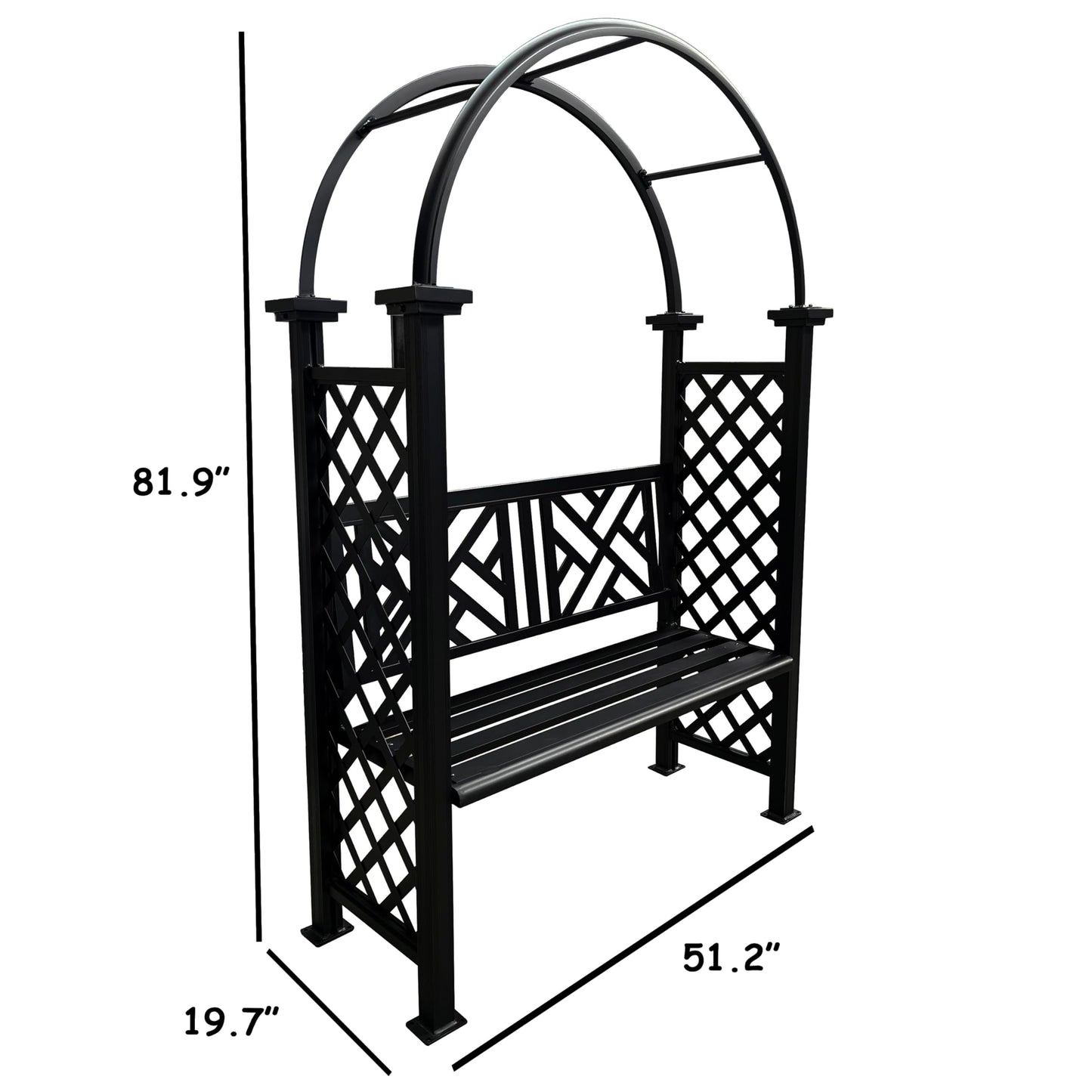 Black Aluminum Garden Arbor Arch with 2-Seater Bench