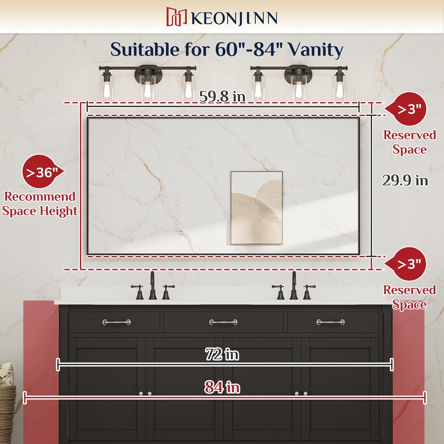 Keonjinn Brushed Gold Bathroom Mirror 60” x 30” Metal Framed Rectangular Wall Mirror Large Farmhouse Bathroom Mirrors Rectangle Gold Wall-Mounted Vanity Mirrors(Horizontal/Vertical)
