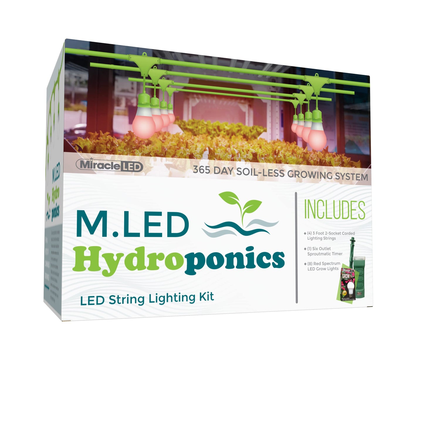 Miracle LED Hydroponics LED Indoor Grow Light Kit - Includes 2 Absolute Daylight Red Spectrum 100W Replacement Grow Light Bulbs & 1 2-Socket Corded Fixture with SproutMatic Timer (4-Pack)