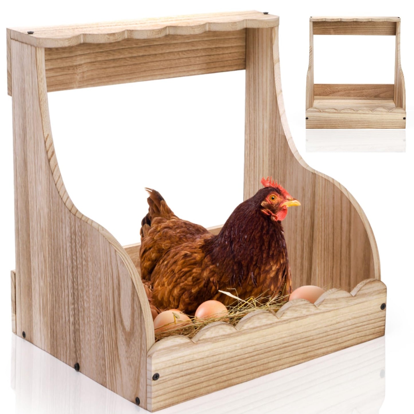 Tlence Single Compartment Hens Nesting Box, 14.5 x 13.75 x 13 Inch Wood Chicken Laying Eggs Boxes, Large Heavy Duty Chicken Coop Nest Box Accessories for Duck Birds Poultry, Easy Assembly