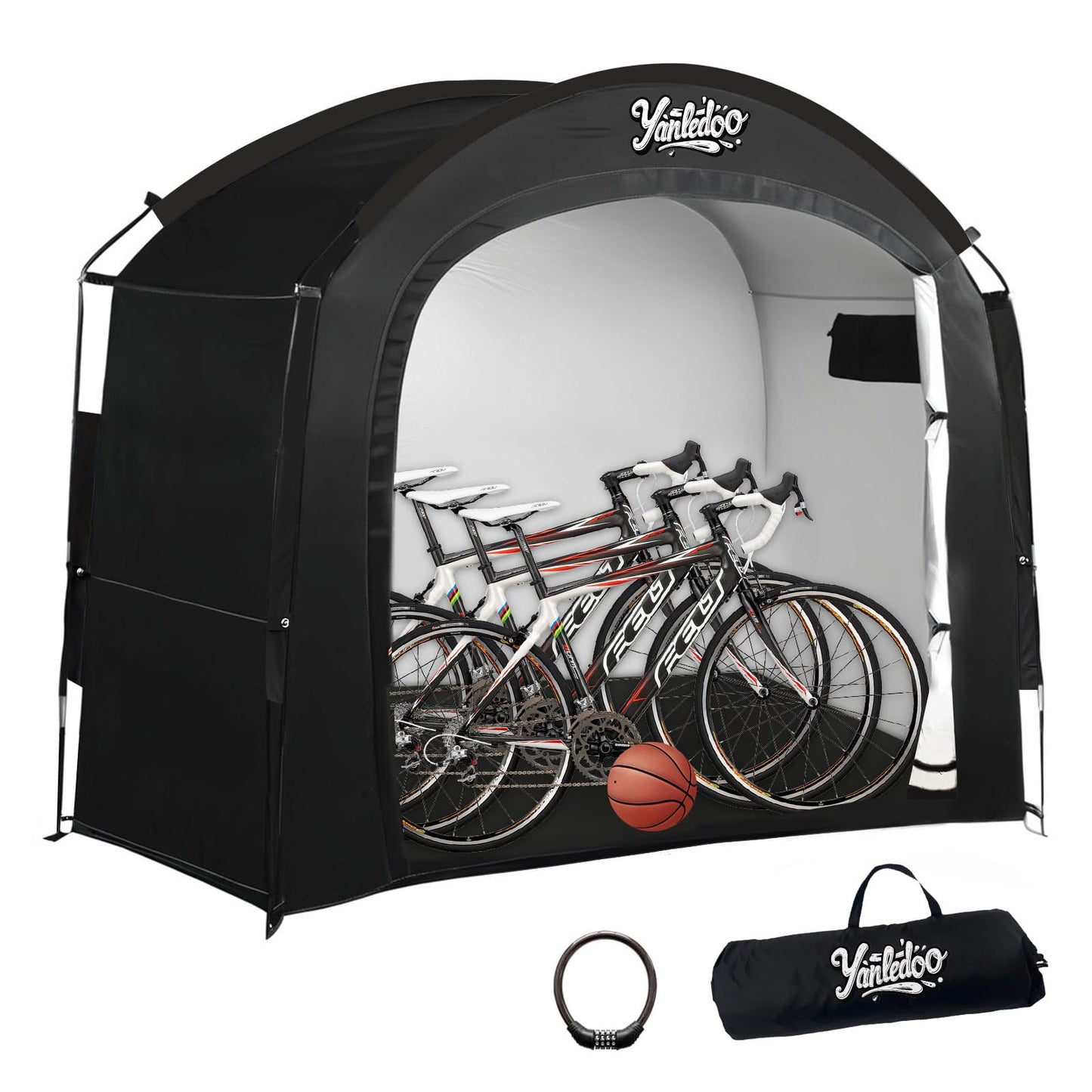 Yanledoo Bike Storage Tent, Outdoor Shed with Thick Waterproof Fabric, 30% More Top Space, Fits 2/3/4/5 Bikes or Tricycles, Easy Setup, Portable Cover for Garden Tools & Motorcycles
