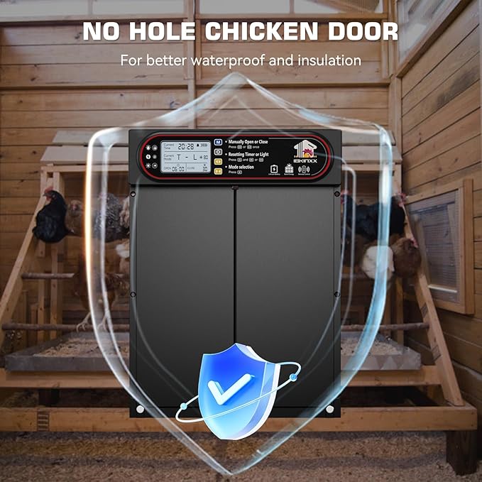 Automatic Chicken Coop Door with Horizontal Dual Opening, Remote & Manual Control, USB Backup, Predator-Proof Larger Opening Size House Door Solar Powered for Chicken, Duck and Poultry, Black