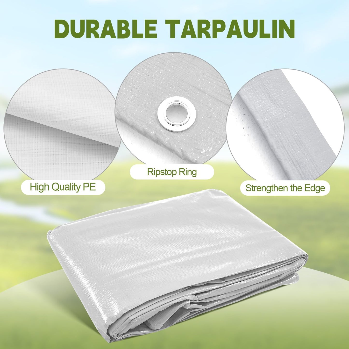 VitalCozy 2 Pcs Chicken Coop Cover Waterproof 11.5 x 6.6 ft Chicken Run Cover Coop Tarp Accessories for Winter with 50 Pcs Ball Bungees Cords for Outdoor (White)