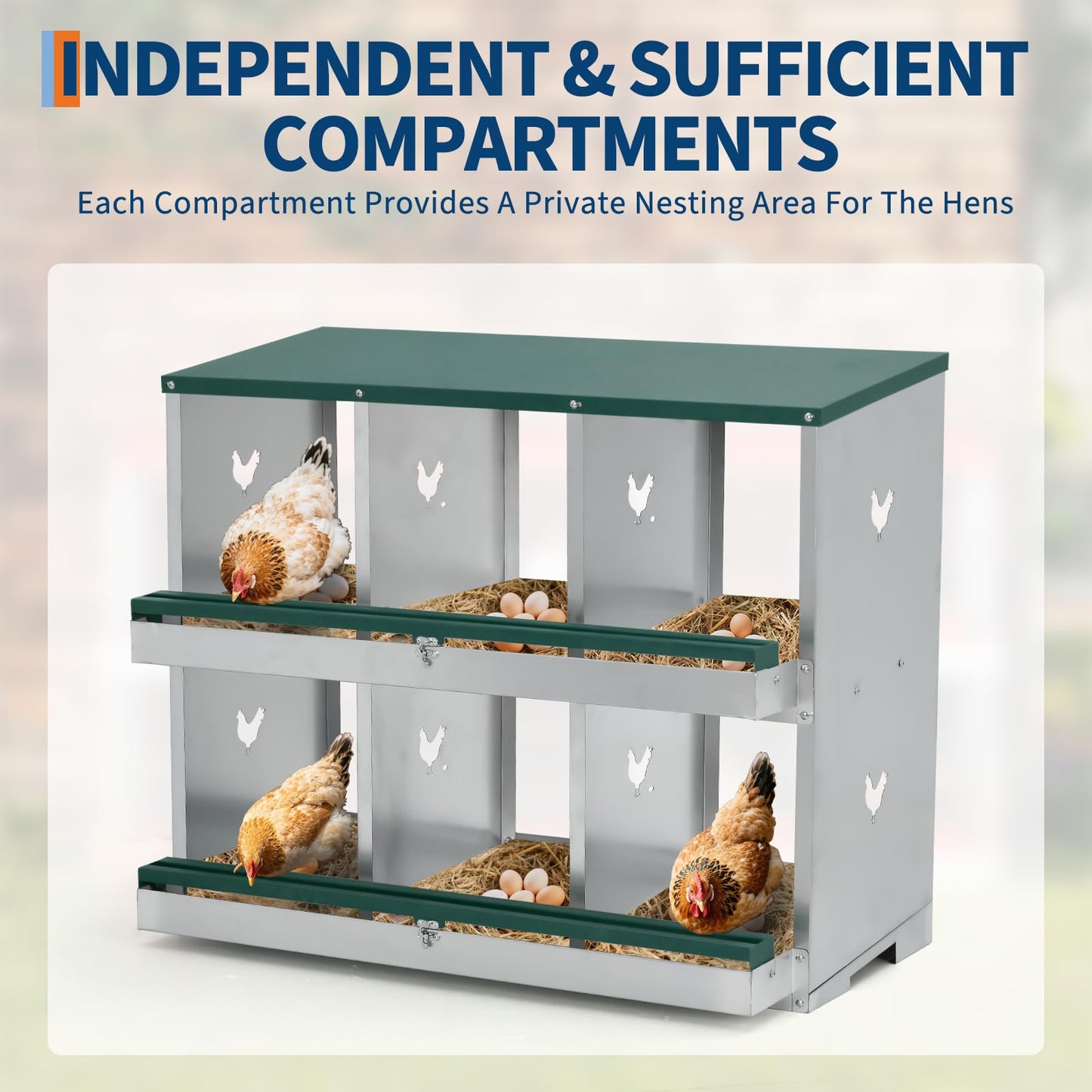 GarveeTech 6 Compartments Chicken Nesting Boxes for Laying Eggs, Egg Laying Boxes for Chickens, Poultry Nesting Boxes to Protect & Collect Eggs