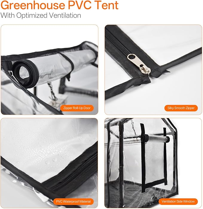 Bstrip Indoor Greenhouse with Grow Light, Mini PVC Tent with PE Base Mat, Ventilation Windows & Zippered Door, 18W Tabletop Greenhouse Light for Seed Starting with Timer, 23.8" x 15.7" x 20.5"