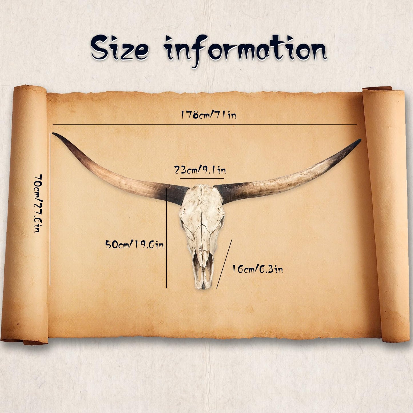 Cow Skull Wall Decor,Long Horn Cow Skull Wall,Resin Skull Sculpture Wall Hanging Art,Faux Taxidermy Head Wall Decor,Bull Skull Wall Decor for Rustic Farmhouse Style,Home Office-71Inch (jumbo Brown )