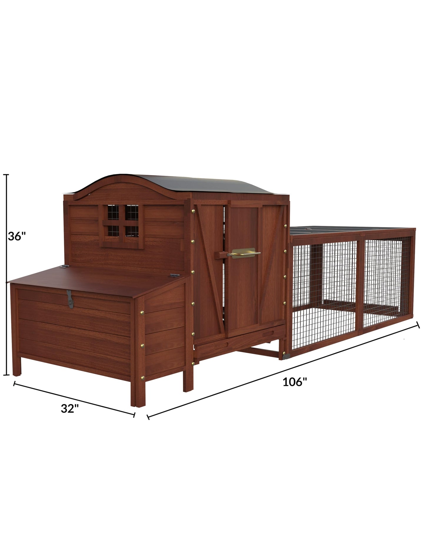 Hipicute Wooden Chicken Coop, Chicken Coop for 3-5 Chickens, 106in Chicken Coop with Run, Outdoor Chicken Coop with Waterproof Roof, Nesting Box, Pull Out Trays and Ramp, Red