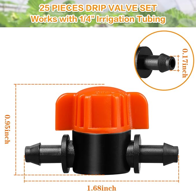 1/4" Drip Irrigation Valve - 25 Pack Shut Off Switch Fits 1/4 Inch Drip Tubing - Cut Off Valve for Garden Lawn Irrigation