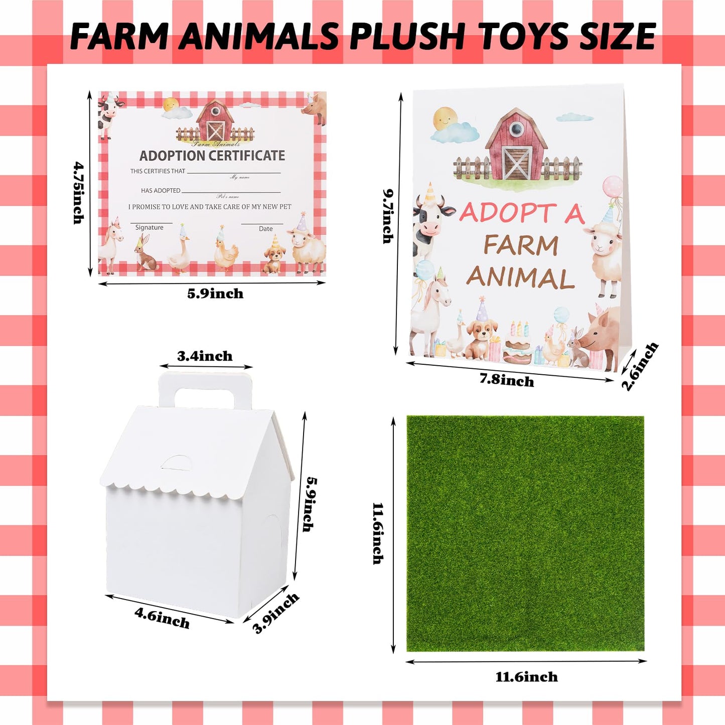 37 Pcs Farm Animal Party Favors Set Mini Stuffed Animals Lawn Foldable White Animal House Fence Birthday Hats Adoption Certificate Card Adopt a Farm Animal Sign Adopt a Pet Party Favors Supplies Gifts