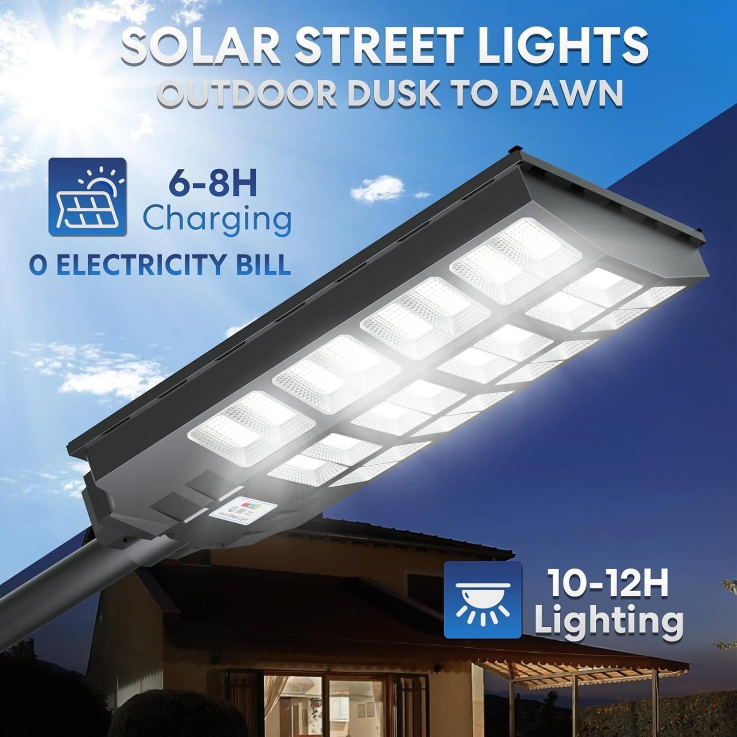VOOJOY 8000W Solar Street Lights Outdoor Waterproof, Dusk to Dawn Solar Lights Outdoor with Motion Sensor and Remote Control for Yard, Parking Lot, Garage, Street, 3 Pack