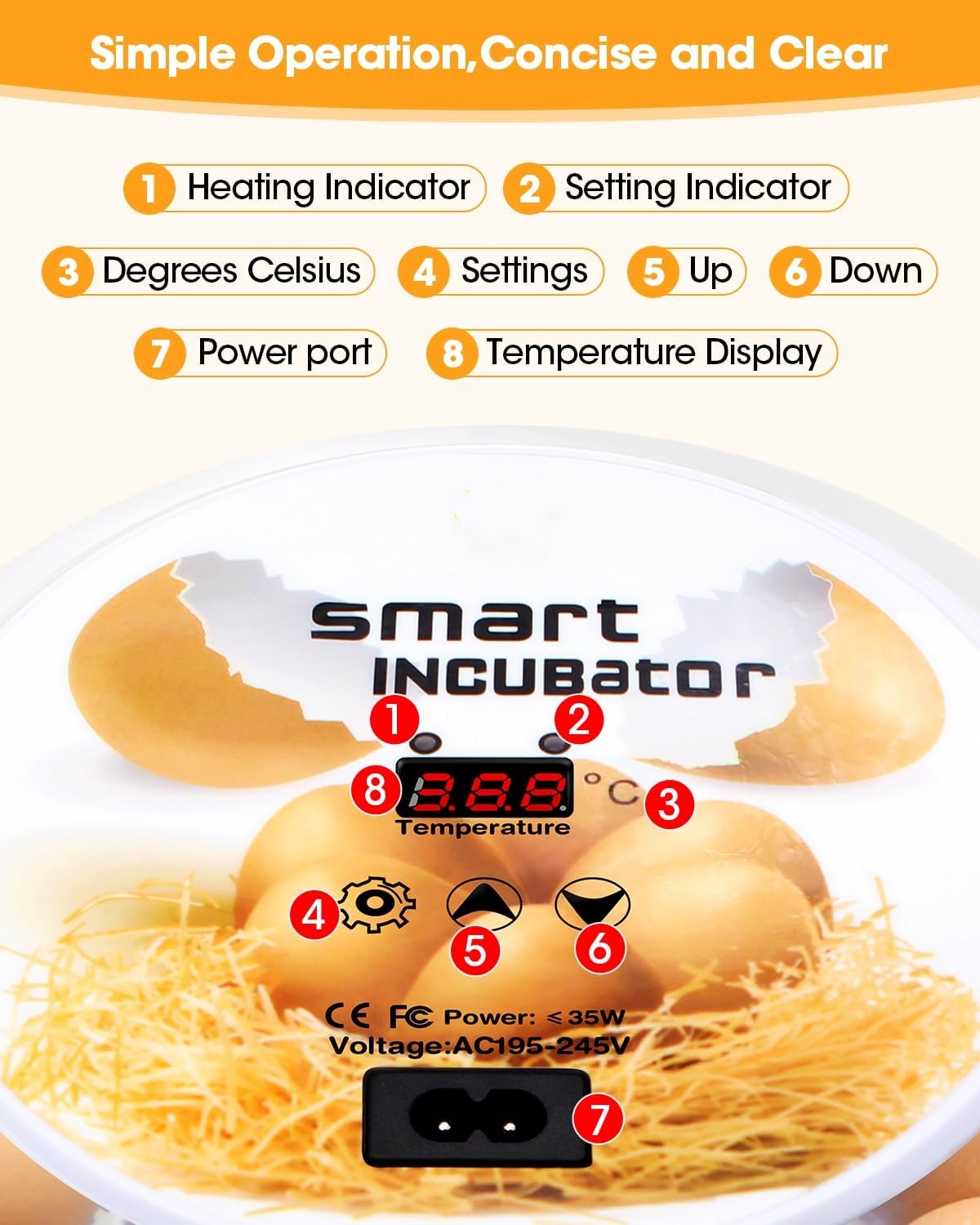 Egg Incubator with Automatic Egg Turning Control, Incubators for Hatching Eggs, Chicken, Ducks, Goose, Pigeon, Quail, Parrot Incubator for Farm, Lab, Science Classroom, Home