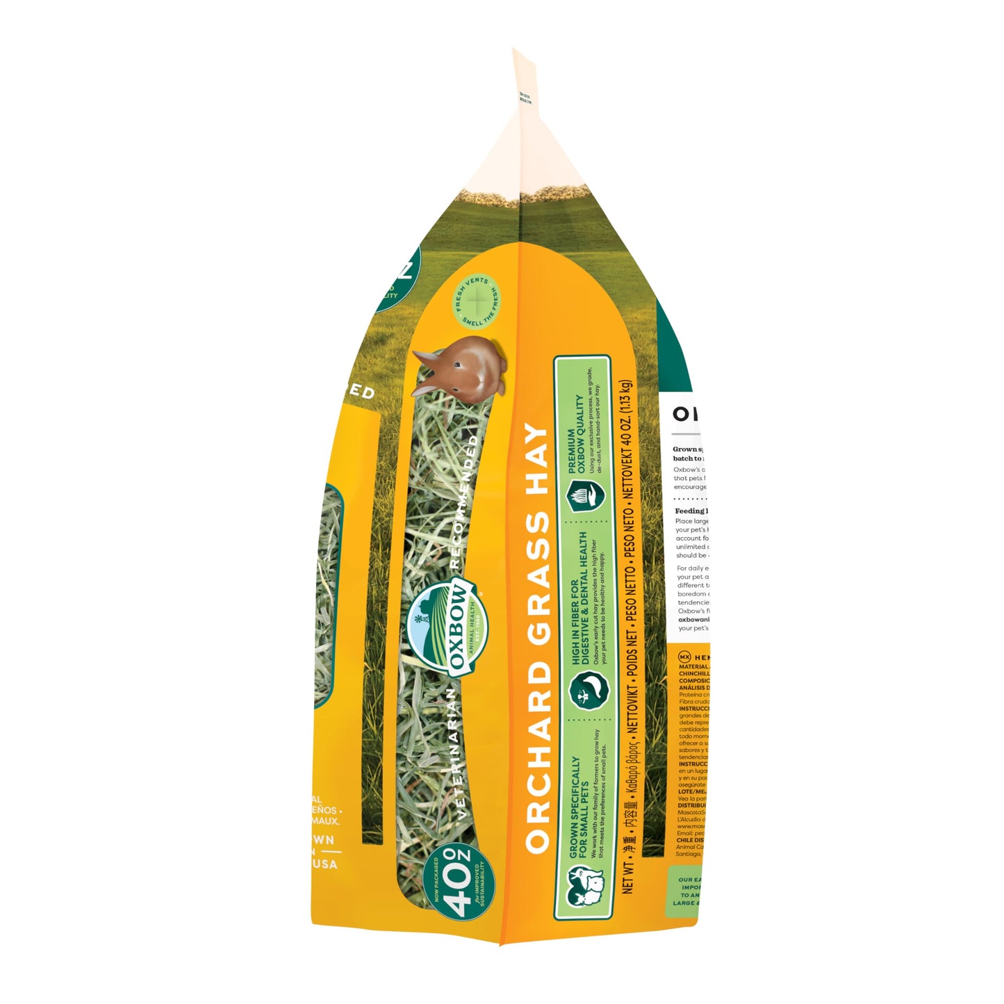Oxbow Orchard Grass Hay for Small Pets – All-Natural Long Strand Fiber Hay for Rabbits, Guinea Pigs, Chinchillas, and Hamsters – Supports Digestive Health and Enrichment – 40 oz Bag