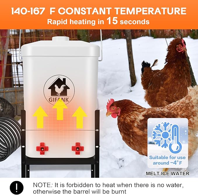 3 Gallon Heated Chicken Waterer for Winter Automatic Heated Chicken Waterer Adsjustable Height Poultry Drinker Heater Anti-Freezing Watering System for Chicken Coop Accessories