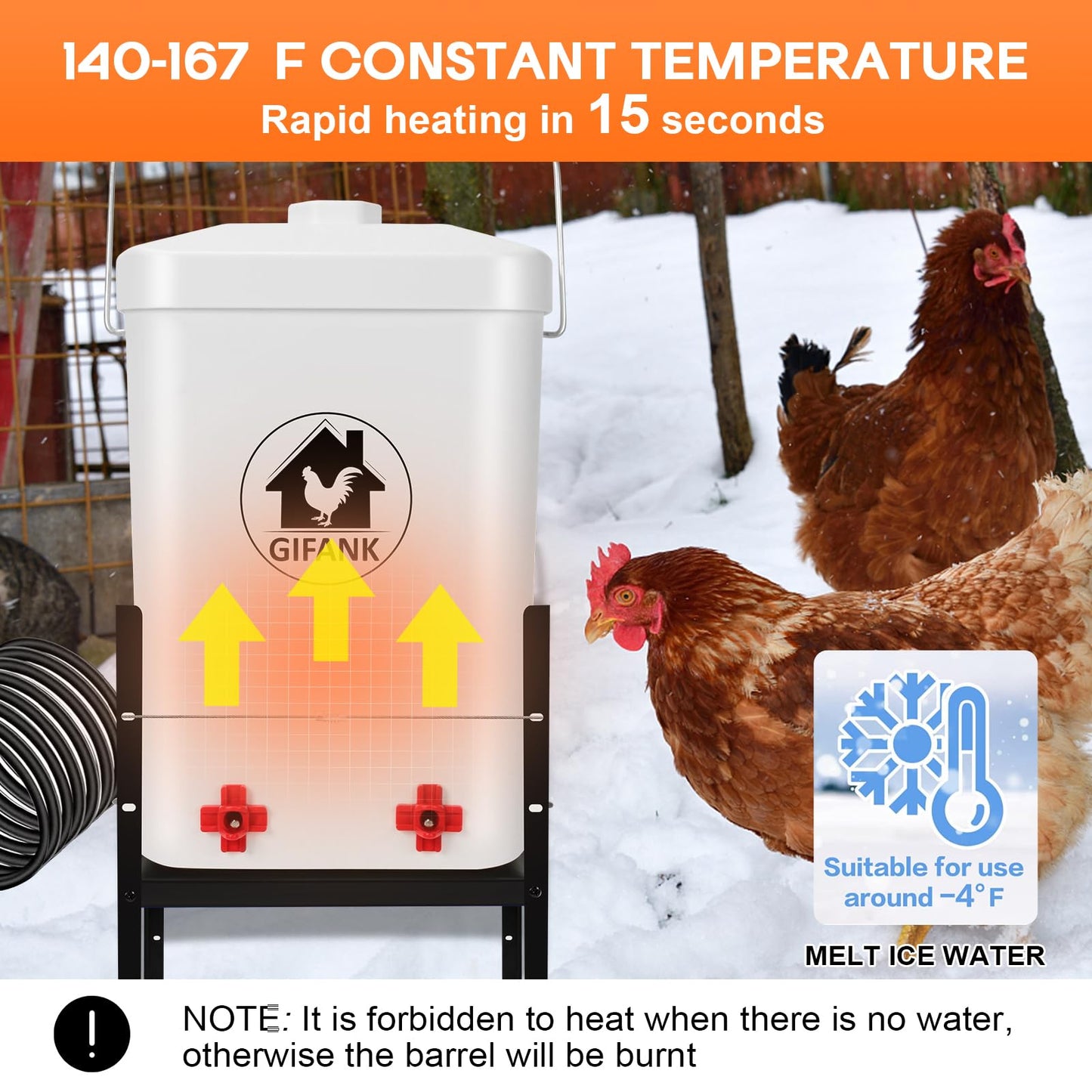 3 Gallon Heated Chicken Waterer for Winter Automatic Heated Chicken Waterer Adsjustable Height Poultry Drinker Heater Anti-Freezing Watering System for Chicken Coop Accessories