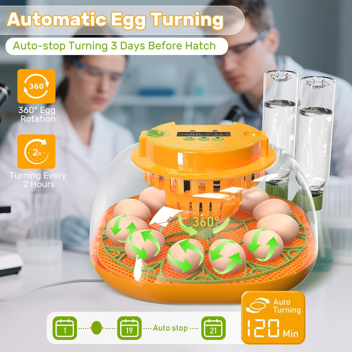 Incubators for Hatching Eggs, 12 Egg Incubator with Automatic Egg Turning and Humidity Control, Egg Candler, Auto Water Replenishment, Air Vent, for Hatching Chicken Duck Quail Goose Eggs