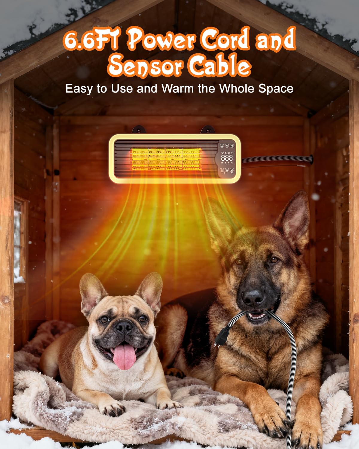 1200W Dog House Heater with Thermostat WIFI Control, Dog Heaters for Outside Doghouse Chicken Coop, Greenhouse, Outdoor Pet Heater with 6.6FT External Temperature Probe and Anti-chew Cable