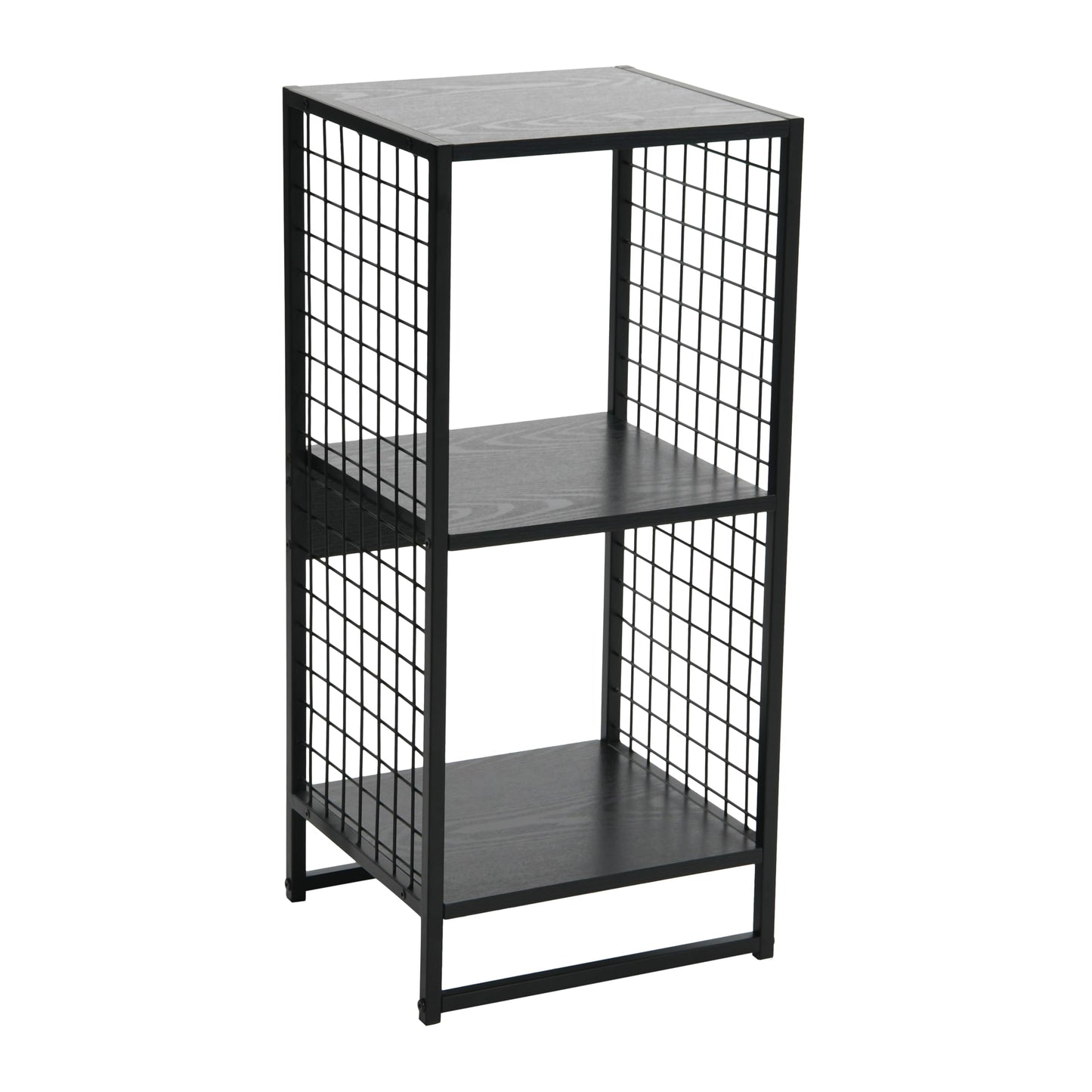 Household Essentials Trellis Open Storage Bookshelf with 2 Cube Compartments Black Oak Wood Grain and Black Metal