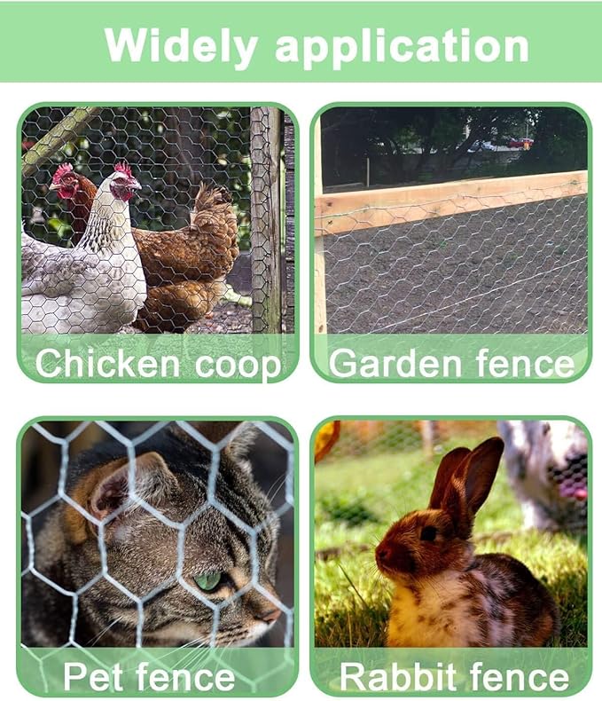 Chicken Wire Fencing 16.9 Inch x 32.8 Ft, Poultry Wire Netting 0.6 Inch Hexagonal Galvanized Floral Fence Mesh for Pet Rabbit Coop