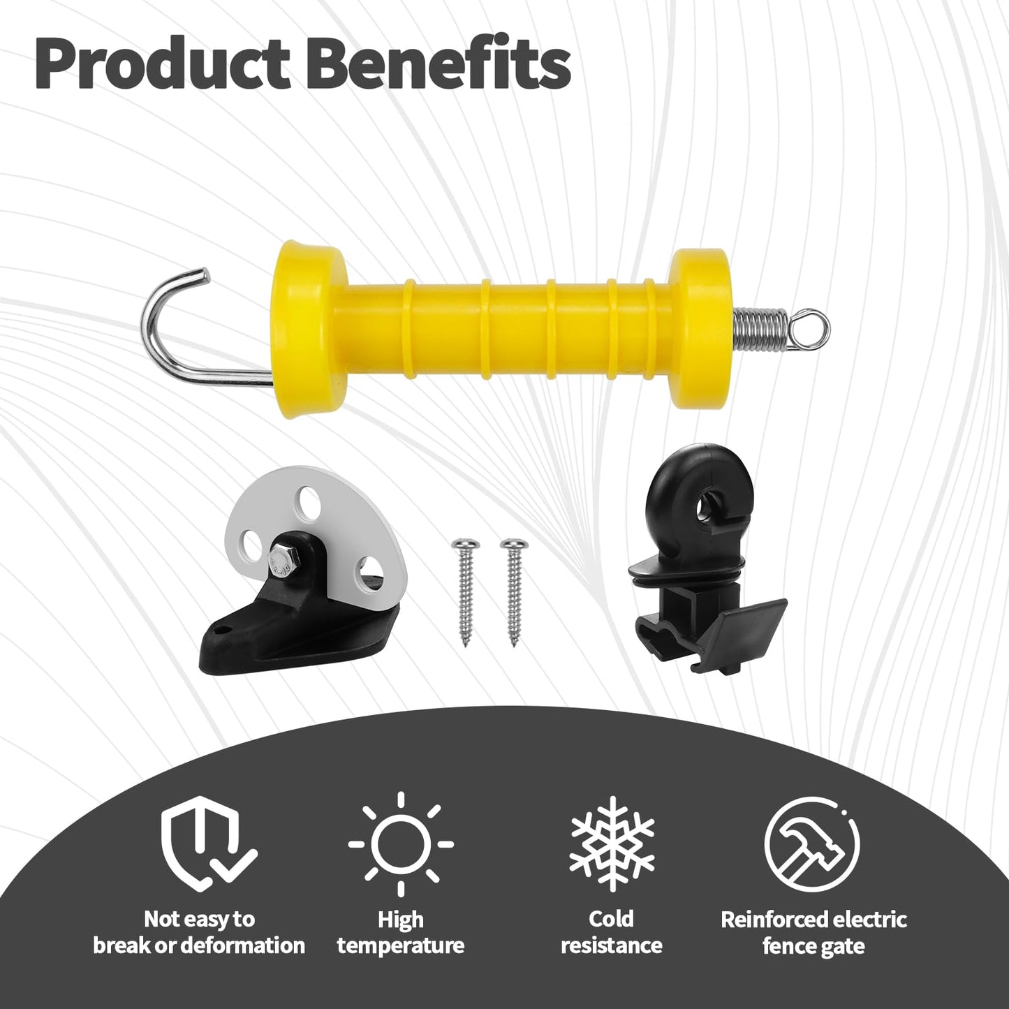 2 Set Electric Fence Gate Handle Set with Anchor and Insulator, Consisting of 2 Plastic Electric Fence Gate Handle, 4 Anchor Sets, 4 Electric Fence Insulators and 8 Screws
