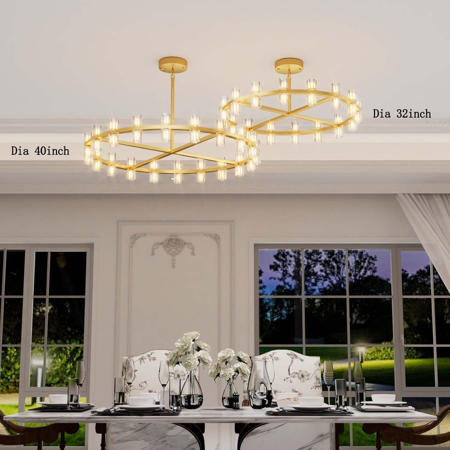 Dia 32" Gold Wagon Wheel Chandelier, 32-Lights Farmhouse Pendant Light Fixture, Round Rustic Hanging Lighting for Dining Room Kitchen Island Foyer Entryway