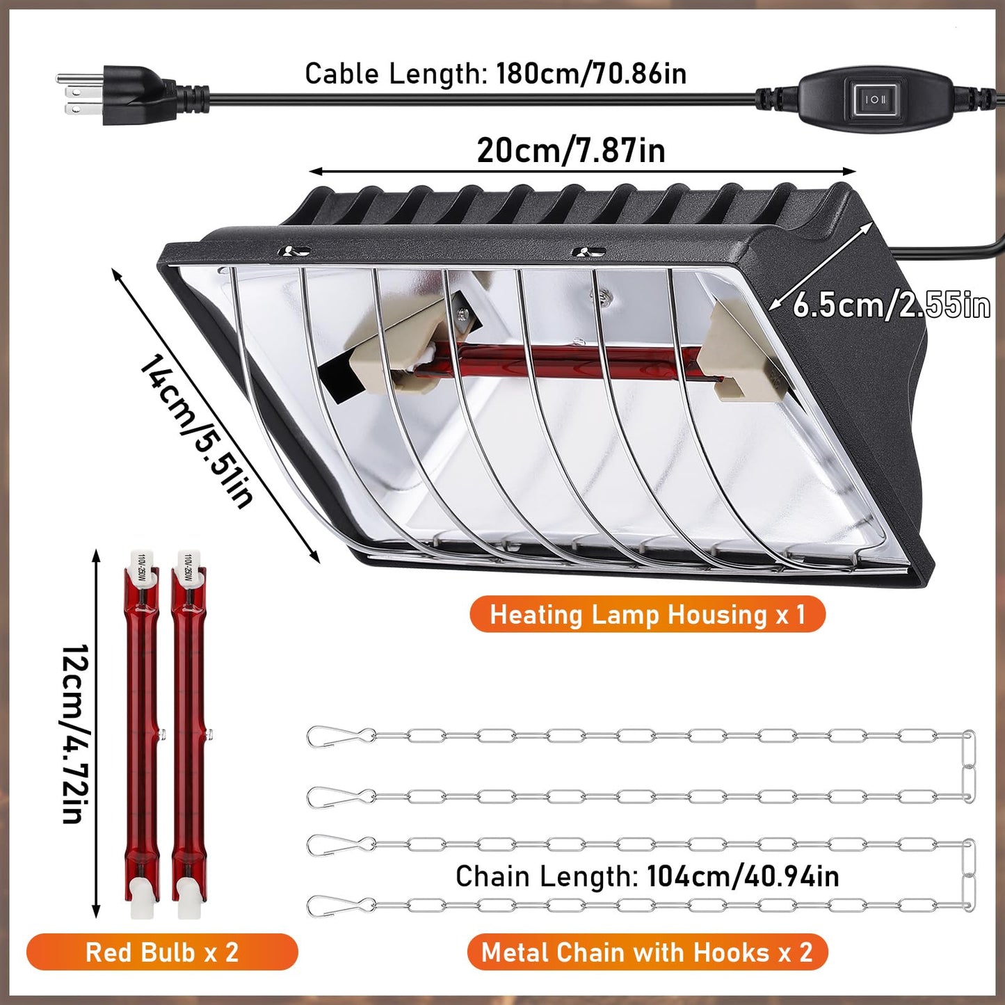 GSDOTZAP 250W Chicken Coop Heater with 2PCS Heat Lamp, Brooder Heater for 30 Chicks Or Ducklings, 6ft Cord Heat Lamp for Chickens, Adjustable Temp & Height Brooder Heating Plate for Livestock Pet