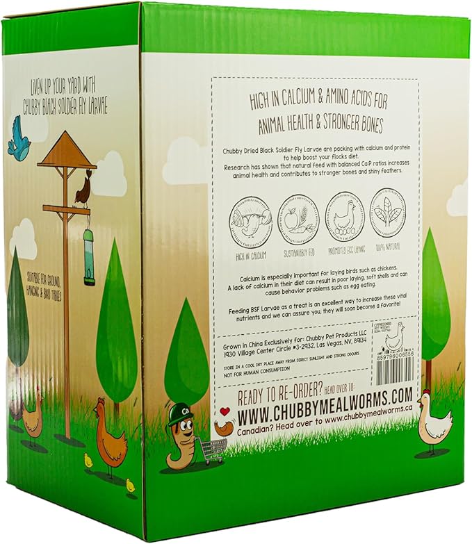 Chubby Dried Black Soldier Fly Larvae for Chickens 5lb - High Calcium Treats for Laying Hens, Ducks, Quails, Turkeys, Wild Birds - 100% Natural Non-GMO Bulk Chicken Feed, Nutrient-Rich, No Additives