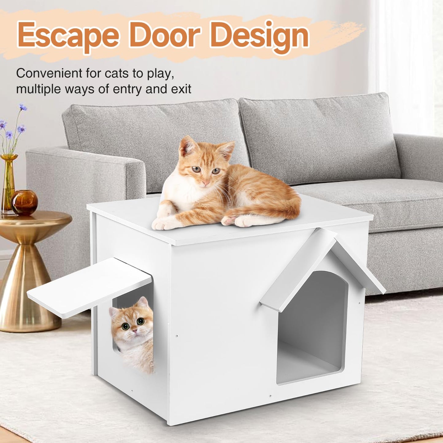 EARTHSON Outdoor Cat House, Feral Cat Shelter, Stray Cat Condo Waterproof and Insulated cat House with Escape Door