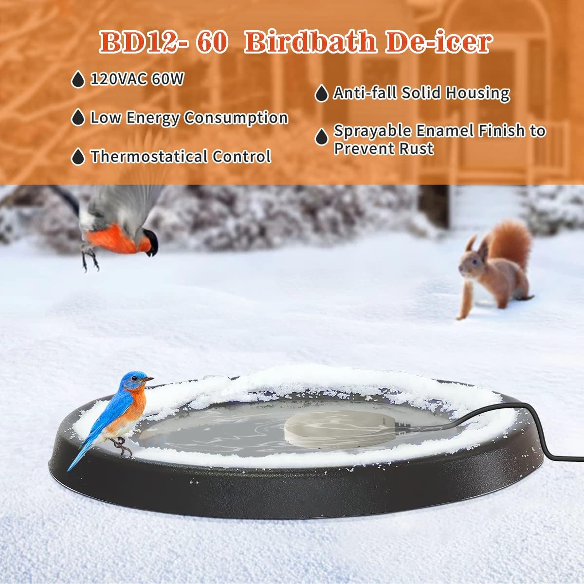 SENSTREE 60W Bird Bath Heater, Waterproof Birdbath Deicer for Outdoors, Keep Chicken Waterers from Freezing, Fit in All Kind of Birdbaths 110V 120V
