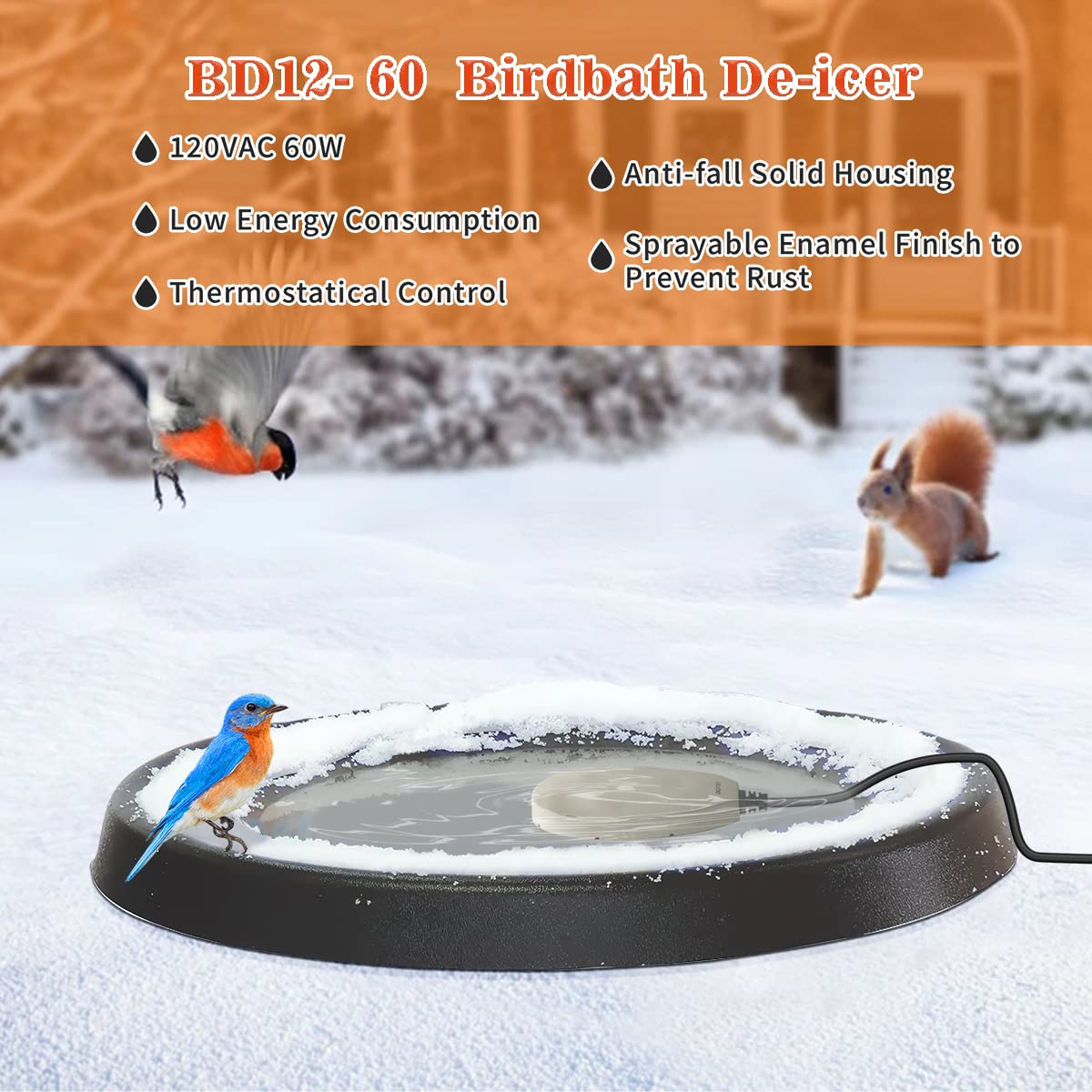 SENSTREE 60W Bird Bath Heater, Waterproof Birdbath Deicer for Outdoors, Keep Chicken Waterers from Freezing, Fit in All Kind of Birdbaths 110V 120V