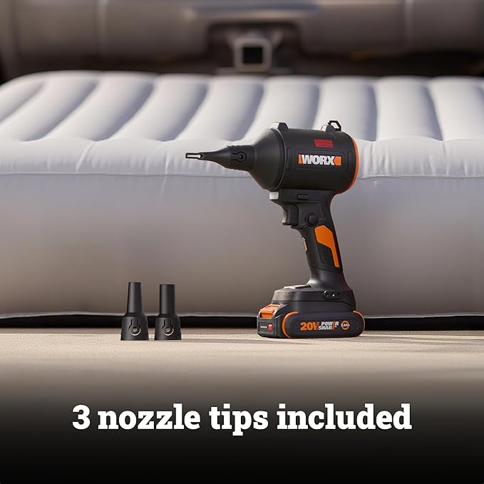 WORX Cordless Blower/Inflator, 20V 39 CFM 470 MPH Brushless High Speed Portable Dust Cleaner for Workshop, Lawn, Yard, Home, Lightweight Handheld Blower, Tool Only, PowerShare