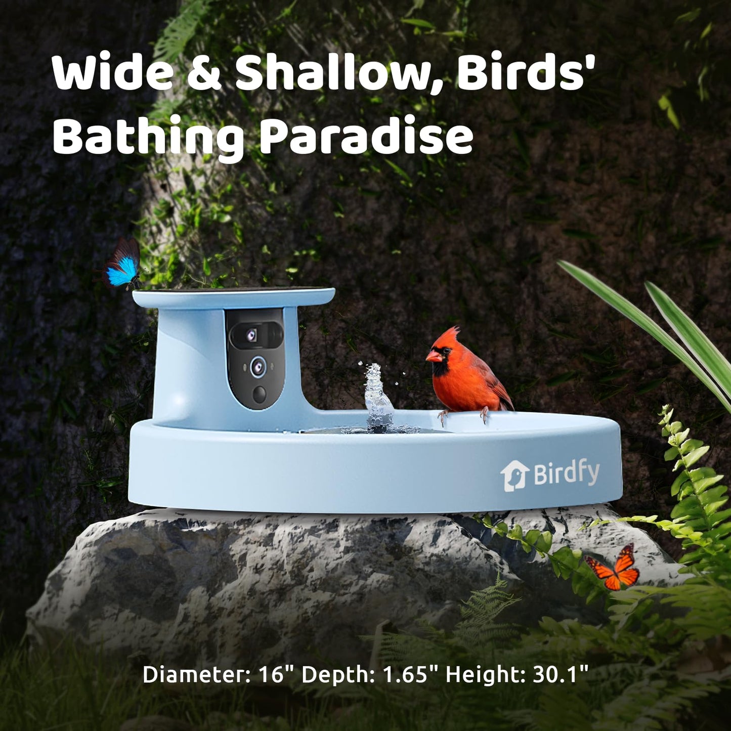 Birdfy Smart Bird Bath with Camera Solar Powered & Fountain & Stand, Dual-Lens Camera for Wildbird Watching, Auto Capture Bird Videos & Motion Detection (AI Lifetime)