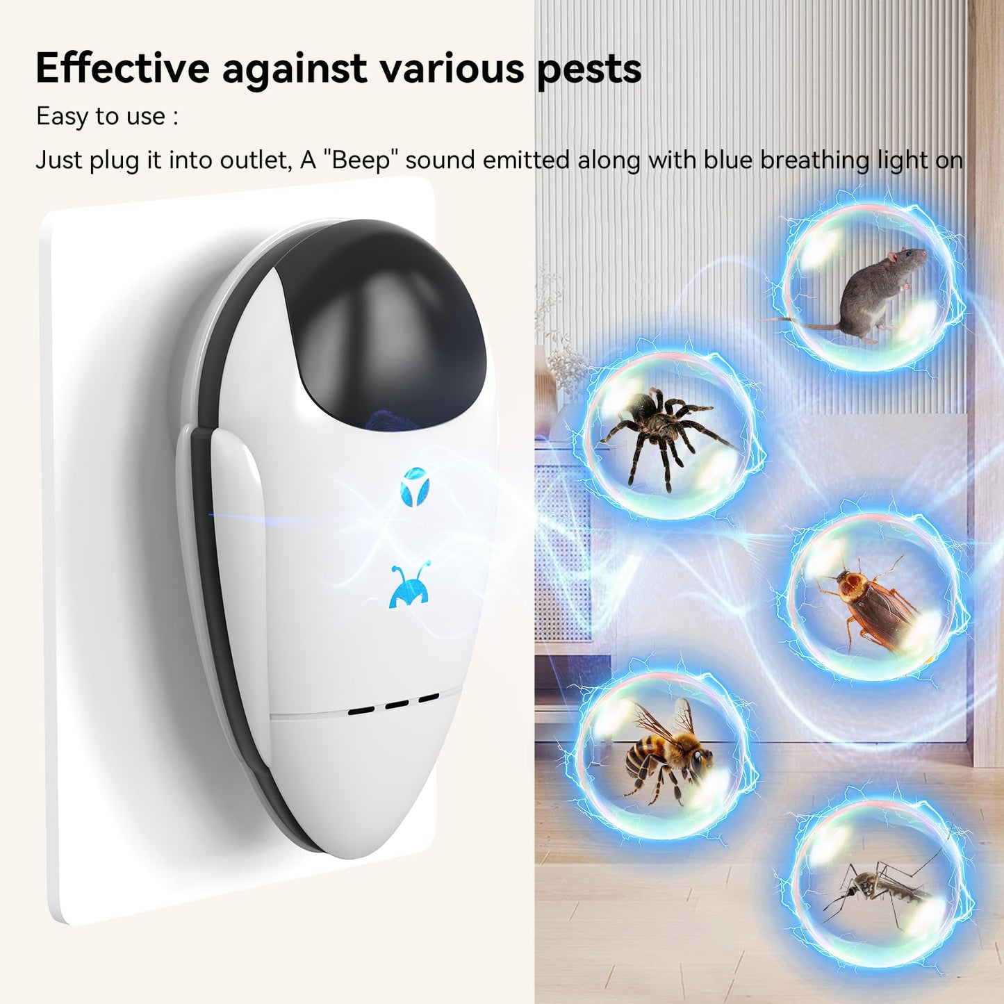 2025 Upgraded Ultrasonic Repeller & Insect Indoor Repeller, Ultrasonic Plug in Repellent for Roach, Rodent, Mouse, Bugs, Mosquito, Mice, Spider, Ant, Electronic Pest Deterrent, 4 Packs