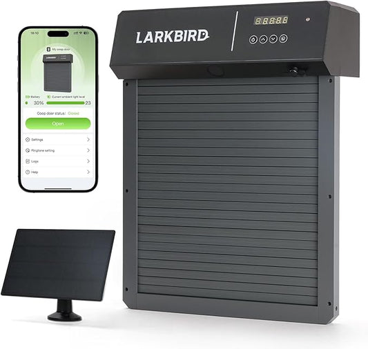 LARKBIRD Automatic Chicken Coop Door with Audio Recall Function, Solar Chicken Coop Door with Timer & Light Sensor, App Control Chicken Door with Anti-Pinch System (Gray)