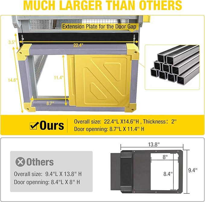 Automatic Chicken Coop Door Opener with Heating and Anti-Pinch Function Solar Powered Auto Chicken House Run Door (Yellow&Grey)