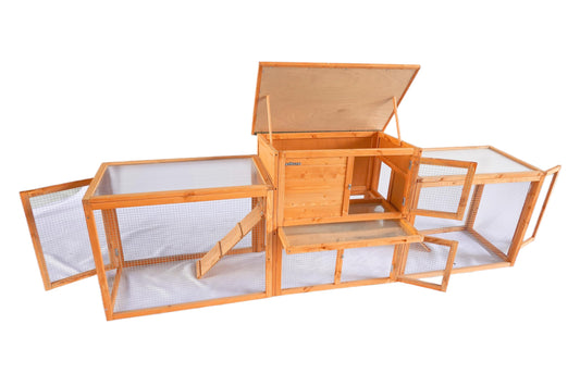 CHURRZZ Outdoor Versatile Wooden Rabbit Cage with Removable Tray, Waterproof Roof, and Ramp for Small Animals,Chicken Coop 31.1×88.19×18.5 Inches