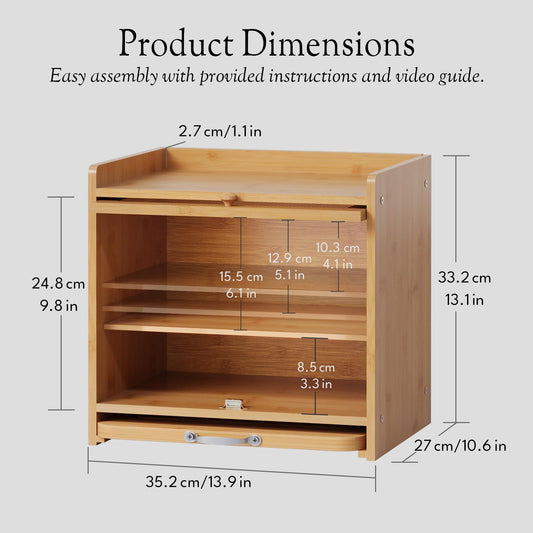 bamzc brz Bamboo Bread Box for Kitchen Countertop, Double Layer Kitchen Counter Organizers and Storage for Fruits, Tea, Spices, Coffee, Vintage Bread Bin Container with Cutting Board, Natural
