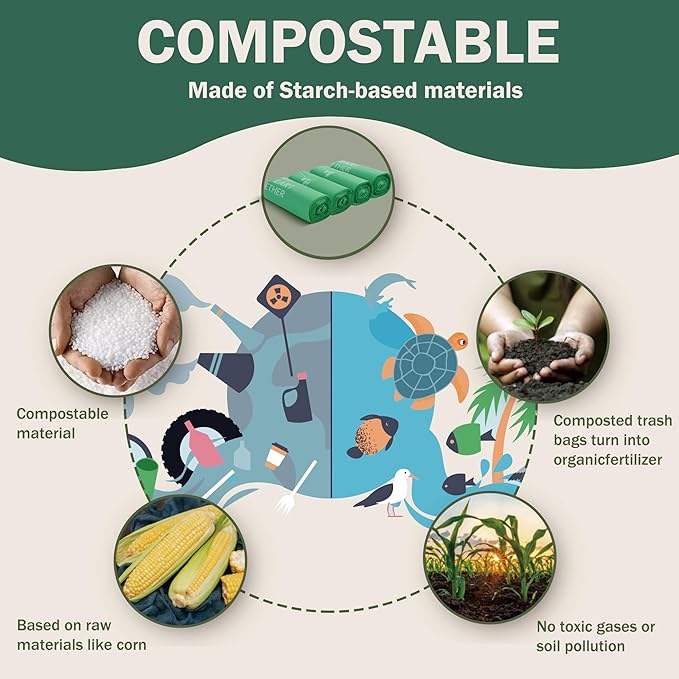 Compost Handle Bags 1.6 Gallon 6Liter Extra Thick 0.6 Mils Compostable Food Scrap Waste Bags with US BPI ASTM D6400 and Europe OK Compost Home Certified Pink 80 Couts