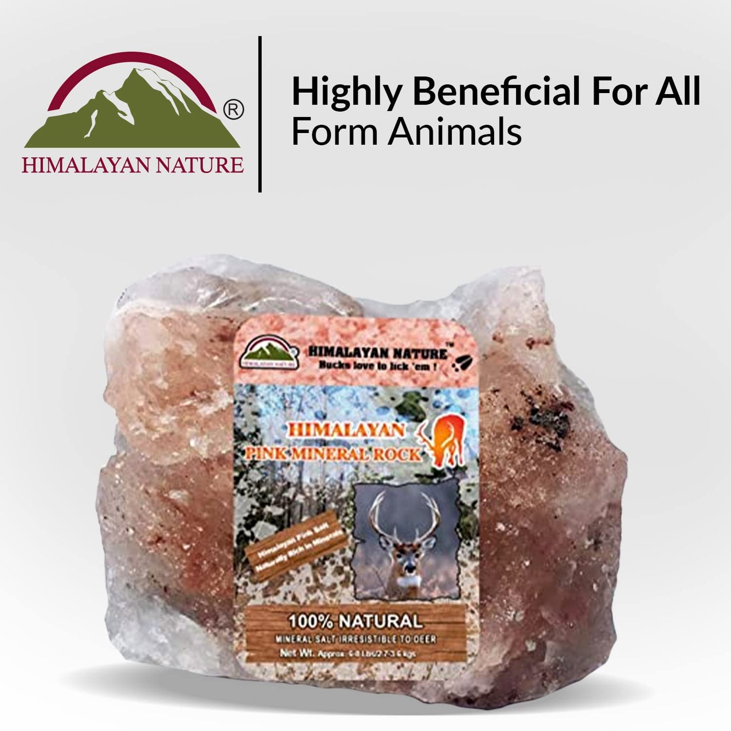 Himalayan Nature Animal Licking Pink Salt Rock Lick Deer, 5 Pound, Natural Mineral Block, Hand-Carved, Ideal for Wildlife, Hunting, Photography, Health